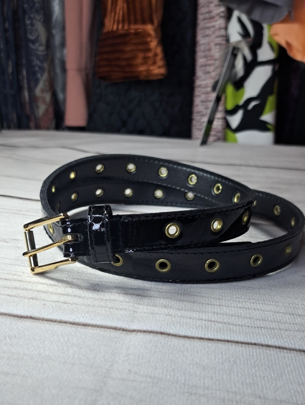 Two Blondes New York Vintage Black Patent Leather Belt